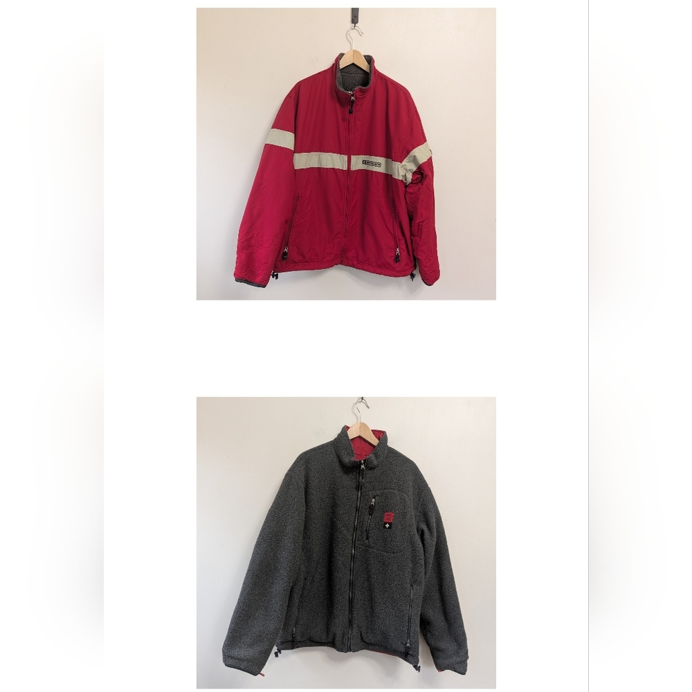 Vintage Abercrombie & Fitch Striped Reversible Bomber Jacket 90s Red Grey